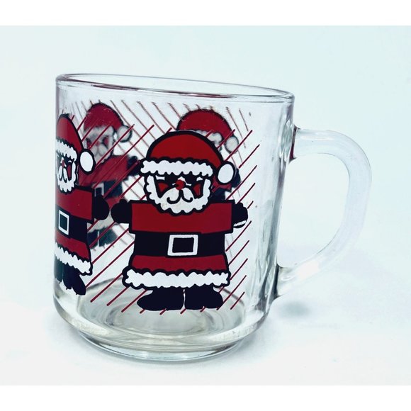 Luminarc Clear Glass Mug Red Santa Print Christmas Holiday Vintage Coffee Tea Ho - Picture 2 of 7